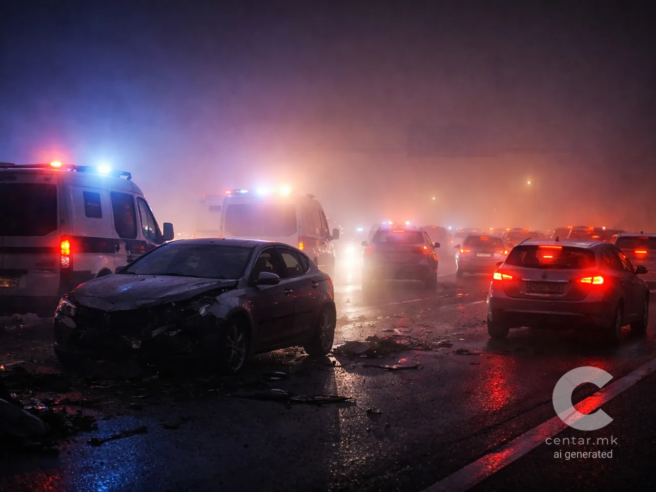 илустративна фотографија од сообраќајна несреќа генерирана со АИ